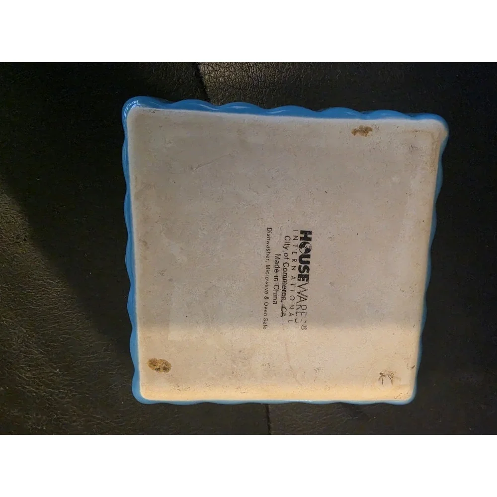 Housewares‎ International Mini Square Fluted Baking Dish Teal Blue/White 4.25